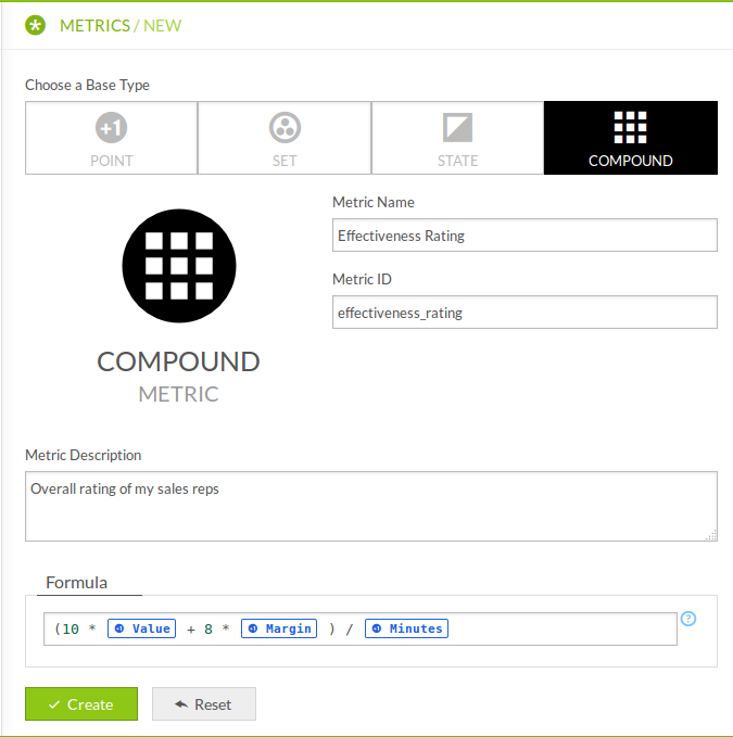 A screenshot of Compound metric being created